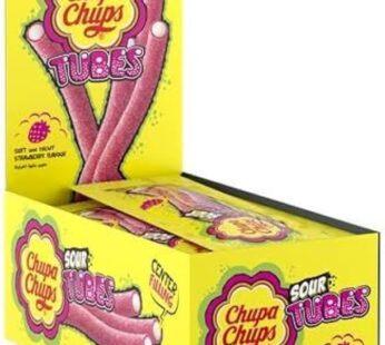 Chupa Chups Sour Long Tube Strawberry Jellies with Center Filling 8pcs (Pack of 12)