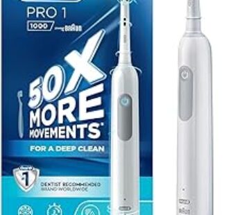 Oral-B Pro 1-1000 – 3D Cleaning, Pressure Sensor, Rechargeable Toothbrush with CrossAction brush head – White