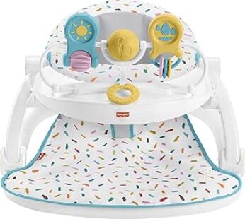 Fisher-Price Portable Baby Chair Deluxe Sit-Me-Up Floor Seat with Snack Tray and -Toy Bar, Rainbow S