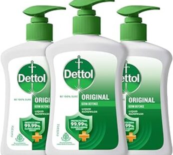 Dettol Liquid Handwash Dispenser Bottle Pump (Pack of 3 – 200ml each)- Original Hand Wash | Germ Def