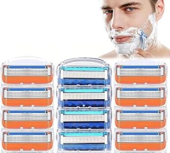 ASSHMHTC 12pcs Razor Blade Shaving Razor Blade Refills for Gillette Fusion 5, Orange New Version-K3