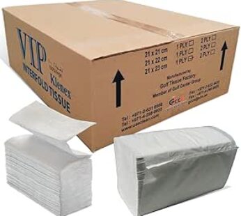 Interfold Tissue Vip, 20PKT/CN -150 Sheet, 34gsm, 1 Ply, 21cm X 23cm for All Areas in Your Home