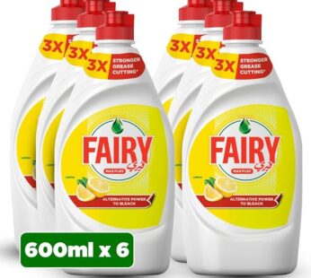 Fairy Max Plus Lemon Dishwashing Liquid with Bleach Alternative Power, 6x600ml