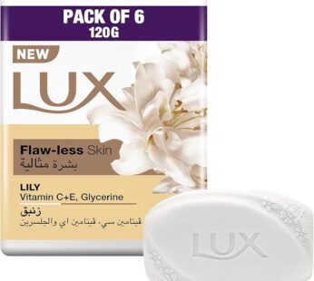 LUX Bar Soap, for flaw-less skin, Lily, with Vitamin C, E, and Glycerine, 120g x 6