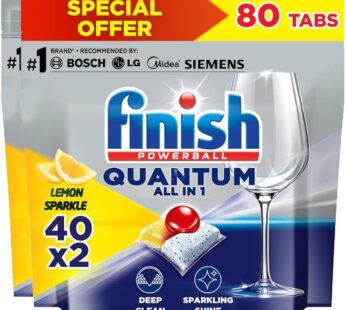 Finish Powerball Dishwasher Detergent All in One Tablets for Deep Clean & Sparkling Shine, Lemon Sparkle – 40 Tabs (Pack of 2)