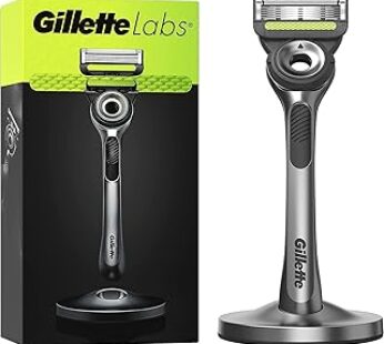 Gillette Labs Men’s Razor + 1 Razor Blade Refill, with Exfoliating Bar, Includes Premium Magnetic Stand