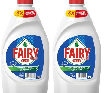 Fairy Plus Antibacterial Dishwashing Liquid Soap, With Alternative Power To Bleach, 2x600ml