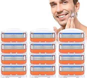 SYOSI 12pcs Razor Blade Shaving Razor Blade Refills for Gillette Fusion 5, Orange New Version-K3 Precision Cut Stainless S…