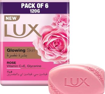 LUX Glowing Skin Soap Bar, Rose, with Vitamin C, E and Glycerine, 120g x 6