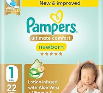 Pampers Ultimate Comfort Taped Diapers, Size 1, 2-5kg, Lotion infused with Aloe Vera and Vitamin E,