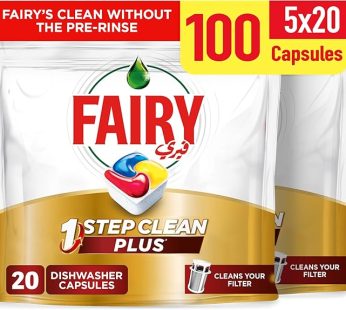 Fairy 1-Step Clean Plus Automatic Diswhasher Tablets, Effective on Dried-on Grease without the Pre-Rinse, 100 Tabs (20×5)