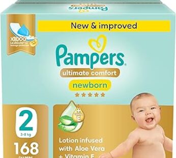 Pampers Ultimate Comfort Taped Diapers, Size 2, 3-8kg, Lotion infused with Aloe Vera and Vitamin E,