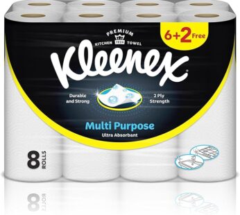 Multi Purpose Kitchen Tissue Paper Towel, 2 PLY, 8 Rolls x 40 Sheets, Absorbent Towels for all Surfaces