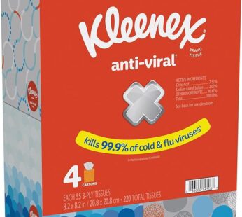 Anti-Viral Facial Tissues, Classroom or Office Tissue, 4 Cube Boxes, 55 Tissues per Box, 3-Ply (220 Total Tissues)