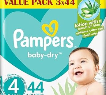 Pampers Baby Dry Taped Diapers with Aloe Vera Lotion, up to 100% Leakage Protection, Size 4, 9-14kg, 132(44×3) count