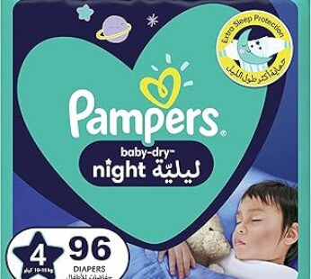 Pampers Diapers Size 4, 96 Count – Dry Night Diapers For Extra Sleep Protection Super Pack Promo Pac