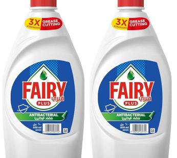 FAIRY PlUS Antibacterial Dishwashing Liquid Soap With Alternative Power To Bleach, 2 X 600 Ml