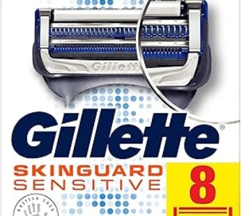 Gillette SkinGuard Sensitive Razor Blades Men, Pack of 8 Razor Blade Refills with Precision Trimmer,