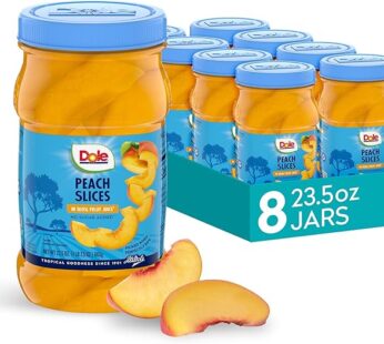 DOLE Sliced Yellow Cling Peaches in 100% Fruit Juice, 23.5 Ounce Jar (Pack of 8)