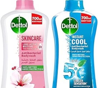 Dettol Skincare Showergel & Bodywash Liquid, 700ML + Dettol Instant Cool Menthol & EUcalyptus Liquid