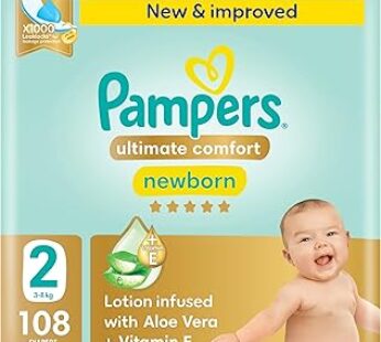 Pampers Ultimate Comfort Taped Diapers, Size 2, 3-8kg, Lotion infused with Aloe Vera and Vitamin E, x1000 Leak Locks Techn…