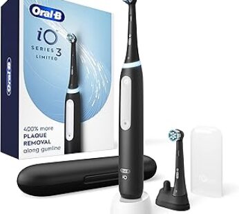 Oral-B iO Deep Clean Rechargeable Electric Powered Toothbrush, Black with iO Series 3 Limited, 2 Bru