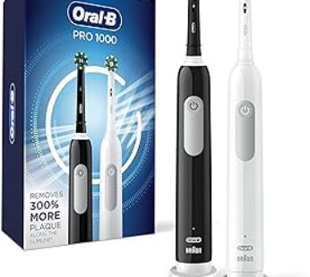 Oral-b Pro 1000 Crossaction Electric Toothbrush, Powered By Braun, Black and White, 2 Count