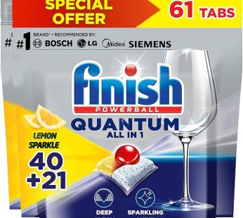 Finish Powerball Quantum Dishwasher Detergent All In One Tablets For Deep Clean & Sparkling Shine, Lemon Sparkle -61 Tabs (Pack Of 40 + Pack Of 21)