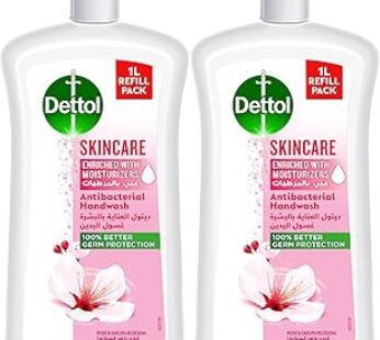 Dettol Skincare Hand wash Liquid Soap Refill, Rose & Sakura Blossom Fragrance, 1L, Pack of 2