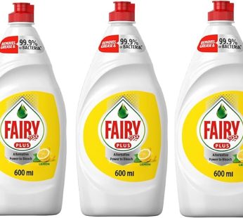 Fairy Plus Lemon Dishwashing Liquid Soap With Alternative Power To Bleach, 3 X 600 ml ‘