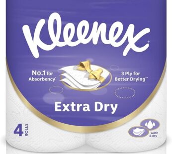 Extra Dry Toilet Paper, 3 PLY, 4 Rolls x 140 Sheets, Embossed Bathroom Tissue with Superior Absorbency