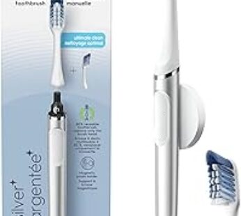 Oral-B Clic Toothbrush, Chrome White, with 1 Bonus Replacement Brush Head and Magnetic Toothbrush Holder