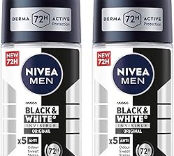 NIVEA MEN Antiperspirant Roll-on for Men, Black & White Invisible Protection Original, 2x50ml