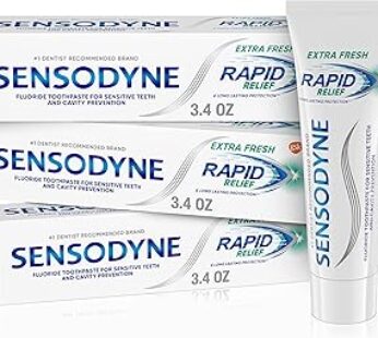 Sensodyne Rapid Relief Sensitive Toothpaste, Extra Fresh – 3.4 Ounces (Pack of 3)