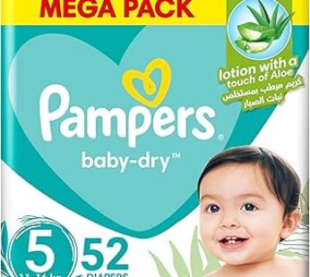 Pampers Baby-Dry Taped Diapers with Aloe Vera Lotion, up to 100% Leakage Protection, Size 5, 11-16kg