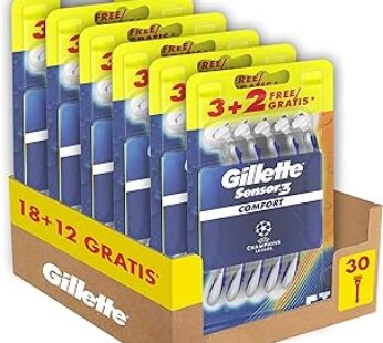 Gillette Sensor3 Comfort Disposable Razor for Men, Razor with Lubrastrip Sliding Tape, 3 + 2 Razors