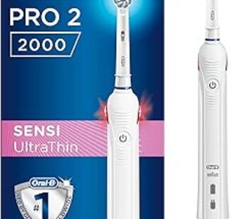 Oral-B Pro 2 2000 Rechargeable Electric Toothbrush, White Handle, 1 Sensi Ultrathin Brush Head