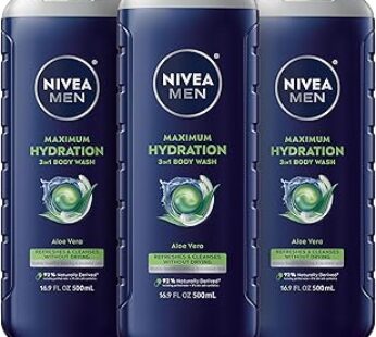 NIVEA MEN Maximum Hydration Body Wash, Aloe Vera Body Wash for Dry Skin, 3 Pack of 16.9 Fl Oz Bottle