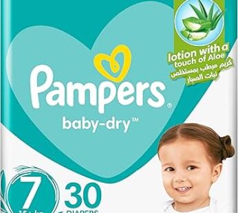 Pampers Baby-Dry Taped Diapers with Aloe Vera Lotion, up to 100% Leakage Protection, Size 7, 15+kg,