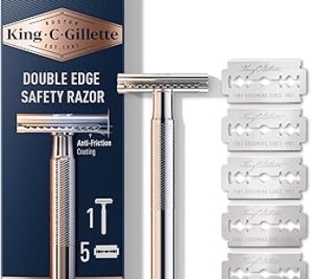 King C. Gillette Safety Razor with Chrome Plated Handle and 5 Platinum Coated Double Edge Blade Refills