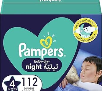 Pampers Baby-Dry Night Diapers For Extra Sleep Protection, Size 4, 10-15Kg, 112 Diaper Count