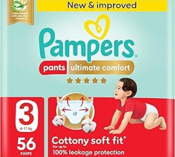 Pampers Ultimate Comfort Pants Diapers, Size 3, 6-11kg, Lotion infused with Aloe Vera and Vitamin E,