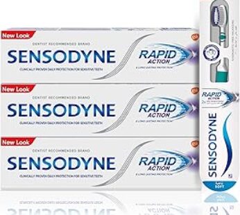 Sensodyne Sensitive Teeth Regime Kit with 3 Rapid Action Toothpaste and 1 Soft Toothbrush