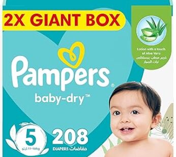 Pampers Baby Dry Taped Diapers with Aloe Vera Lotion, up to 100% Leakage Protection, Size 5, 11-16kg