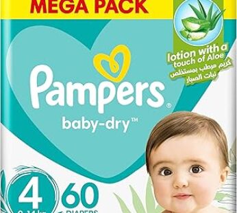 Pampers Baby-Dry Taped Diapers with Aloe Vera Lotion, up to 100% Leakage Protection, Size 4, 9-14kg, 60 Count