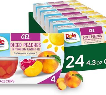 Dole Fruit Bowls Peaches In Strawberry Flavored Gel, Back To School, Gluten Free Healthy Snack, 4.3o