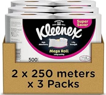 Kitchen Paper Towel, Mega Roll Tissue, 6 Rolls x 250 Meters, High Absorbency for Multi Purpose