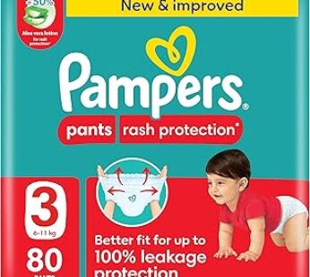 Pampers Rash Protection Pants Diapers, Size 3, 6-11kg, +50% Aloe Vera Lotion, 360? Leak-Free Fit for