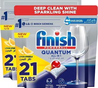 Finish Powerball Dishwasher Detergent All in One Tablets for Deep Clean & Sparkling Shine, Lemon Sparkle – 42 Tabs (21 Tabs, Pack of 2)