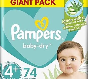 Pampers Baby-Dry Diapers with Aloe Vera Lotion and Leakage Protection, Size 4+, 10-15 kg, 74 Diapers